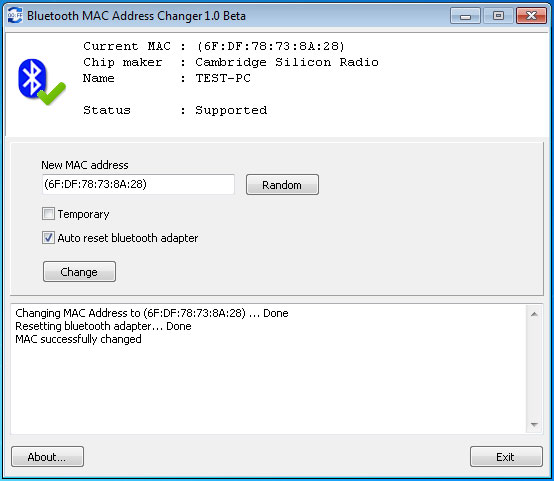 Bluetooth MAC Address Changer screenshot