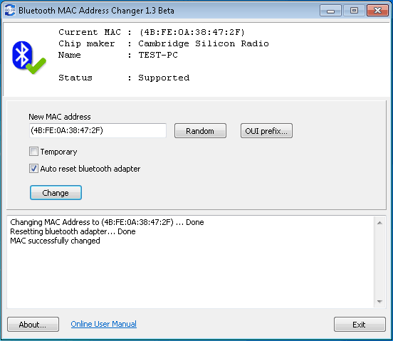 Bluetooth MAC Address Changer for Windows screenshot