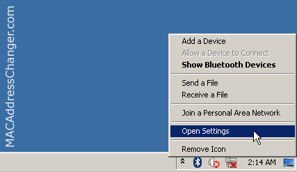 Open bluetooth settings from tray icon