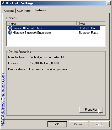 Bluetooth settings - Hardware